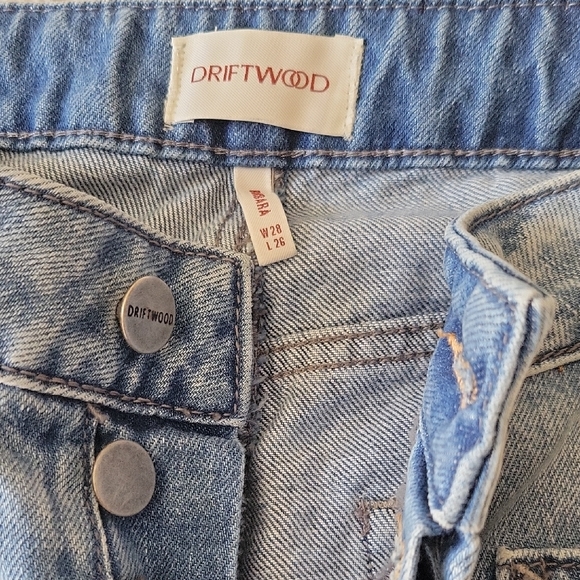 DRIFTWOOD Blue Straight Leg Jeans with Faded Distressing - Picture 3 of 6